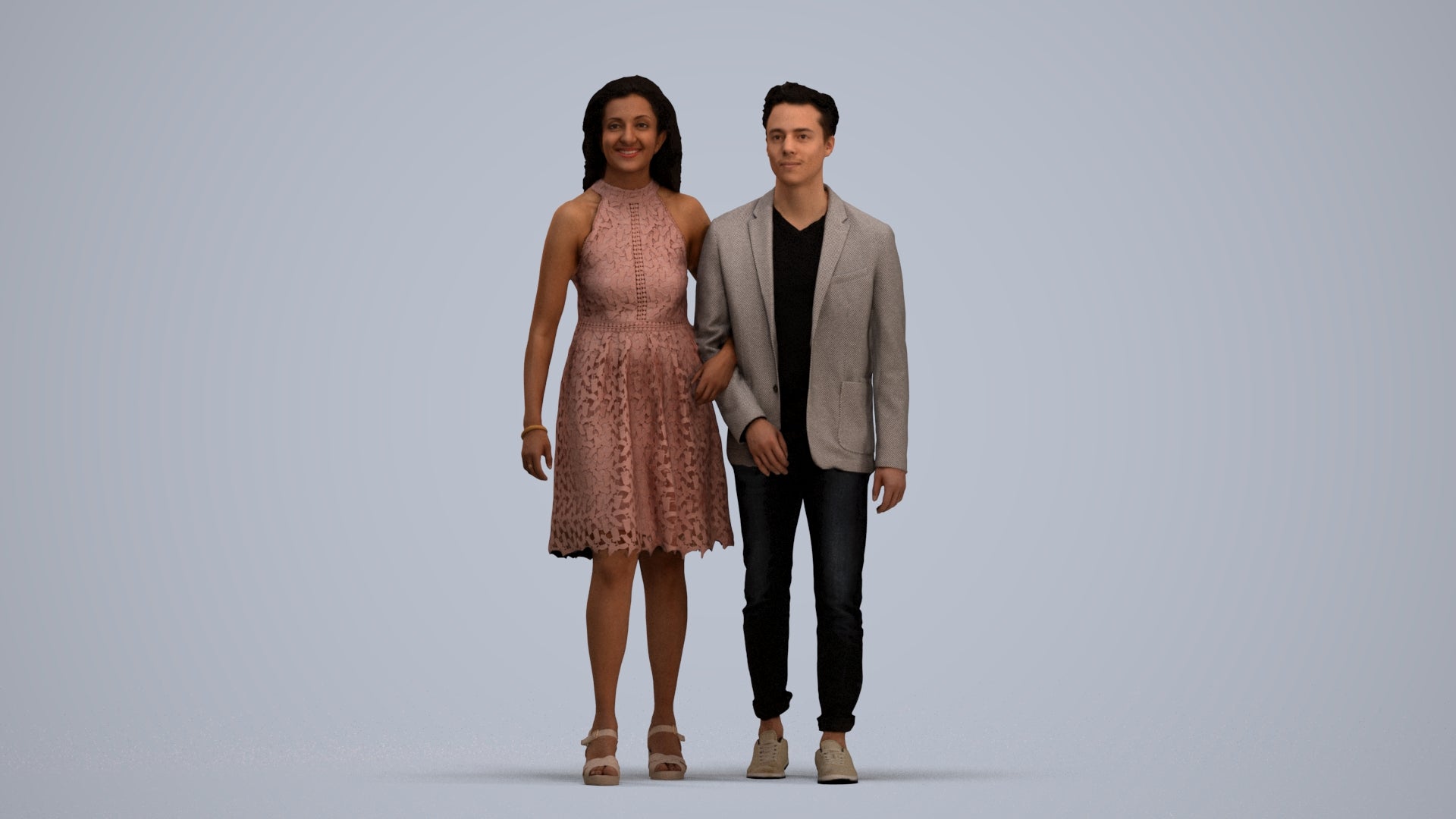 realistic 3D people woman formal couple, render-ready for V-Ray and Corona, FBX OBJ, standing pose render