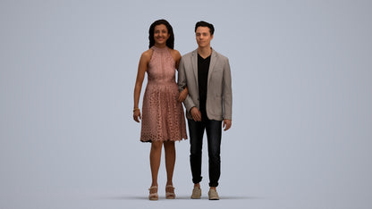 realistic 3D people woman formal couple, render-ready for V-Ray and Corona, FBX OBJ, standing pose render