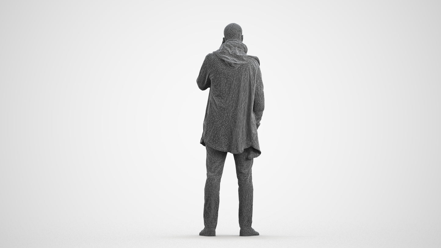 3D scanned man standing casual, photorealistic archviz people for Enscape and SketchUp, wireframe front view