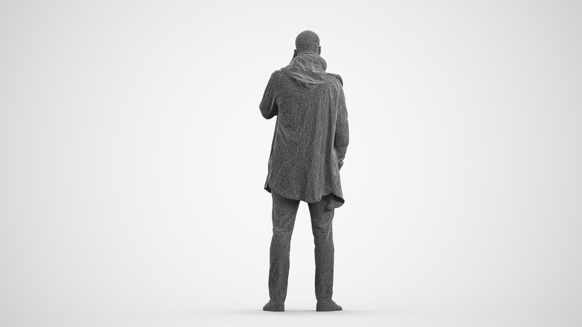 3D scanned man standing casual, photorealistic archviz people for Enscape and SketchUp, wireframe front view