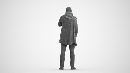 3D scanned man standing casual, photorealistic archviz people for Enscape and SketchUp, wireframe front view
