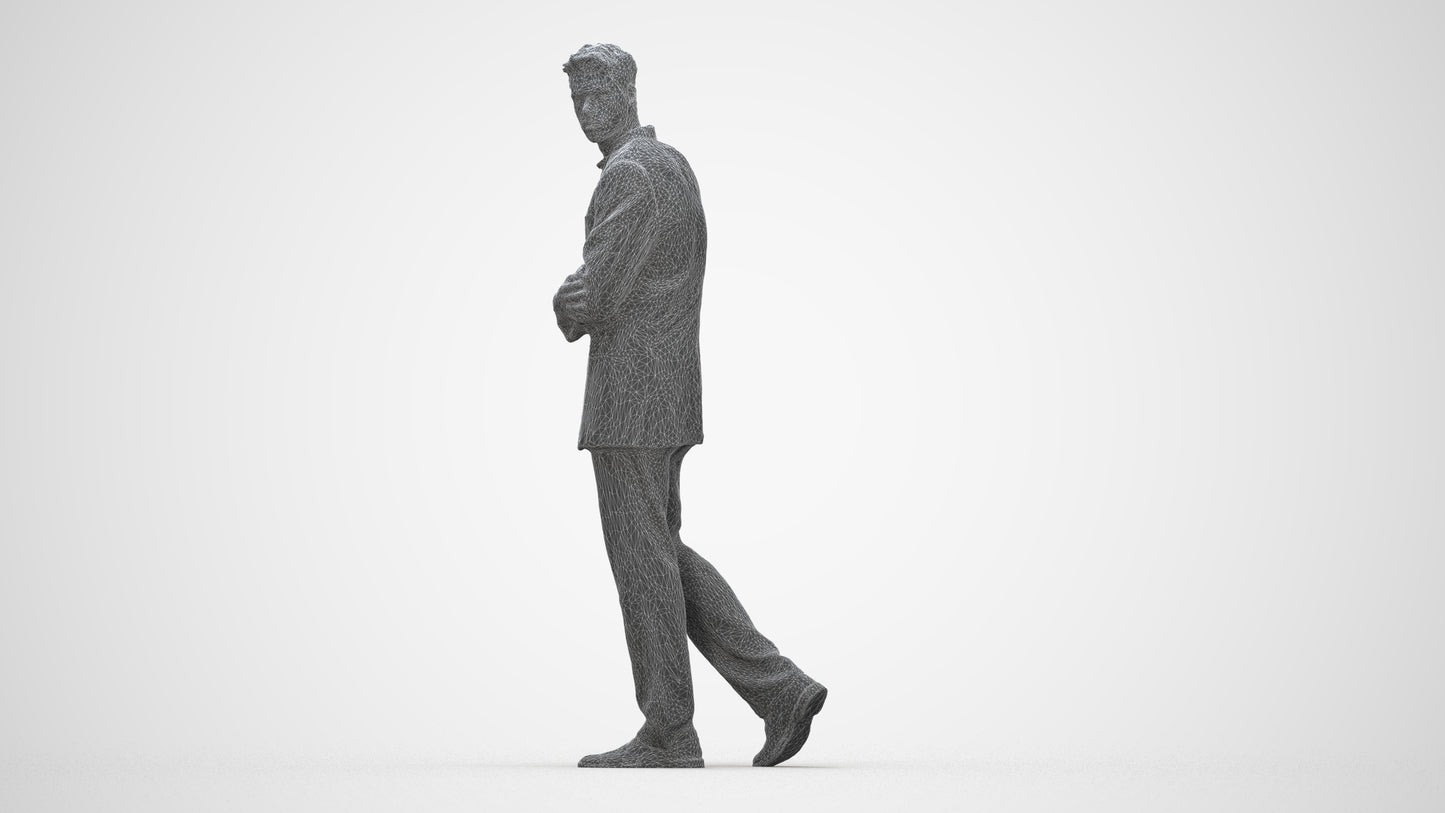 3D human model man business, photogrammetry scanned person for archviz, wireframe back view