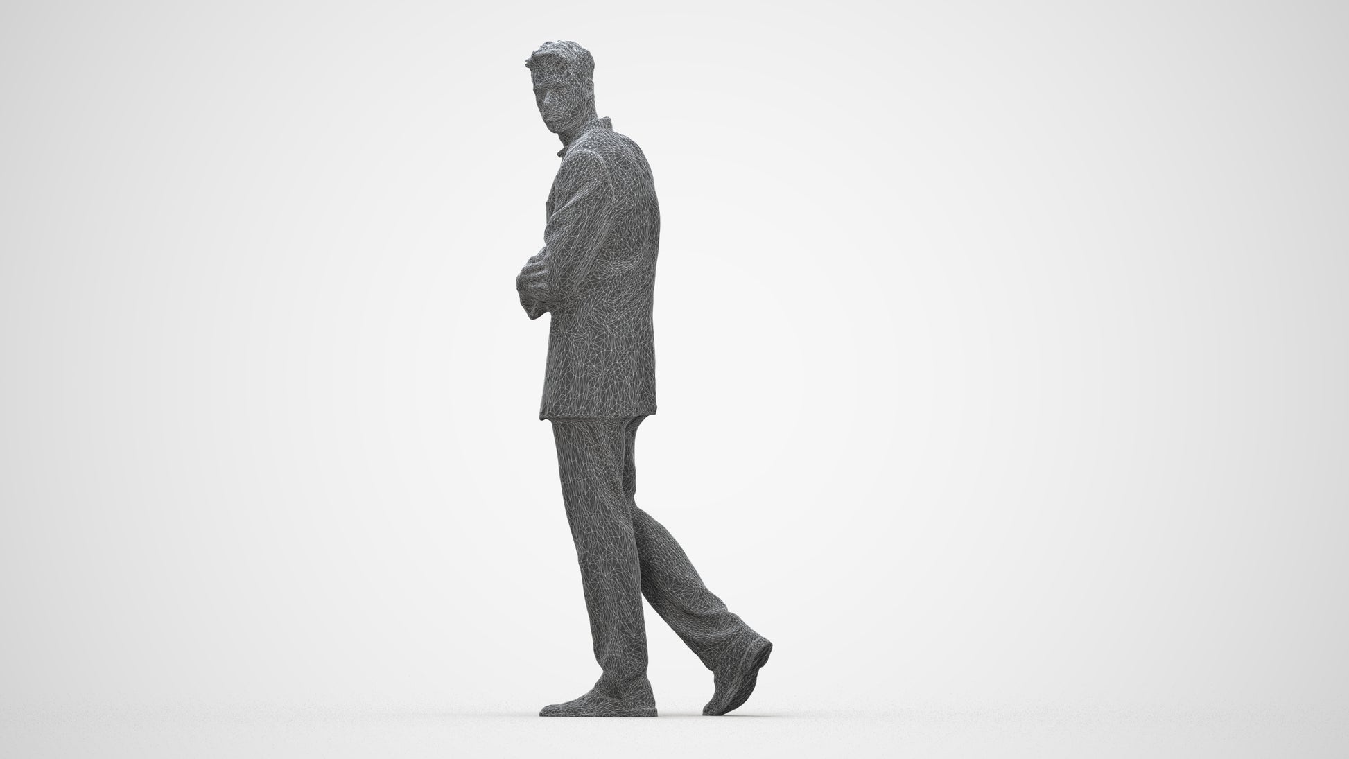 3D human model man business, photogrammetry scanned person for archviz, wireframe back view