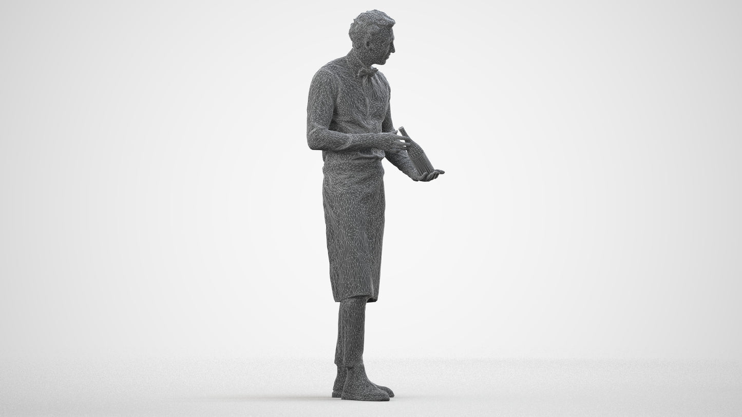 3D scanned man hospitality, photorealistic archviz people for Enscape and SketchUp, wireframe side view