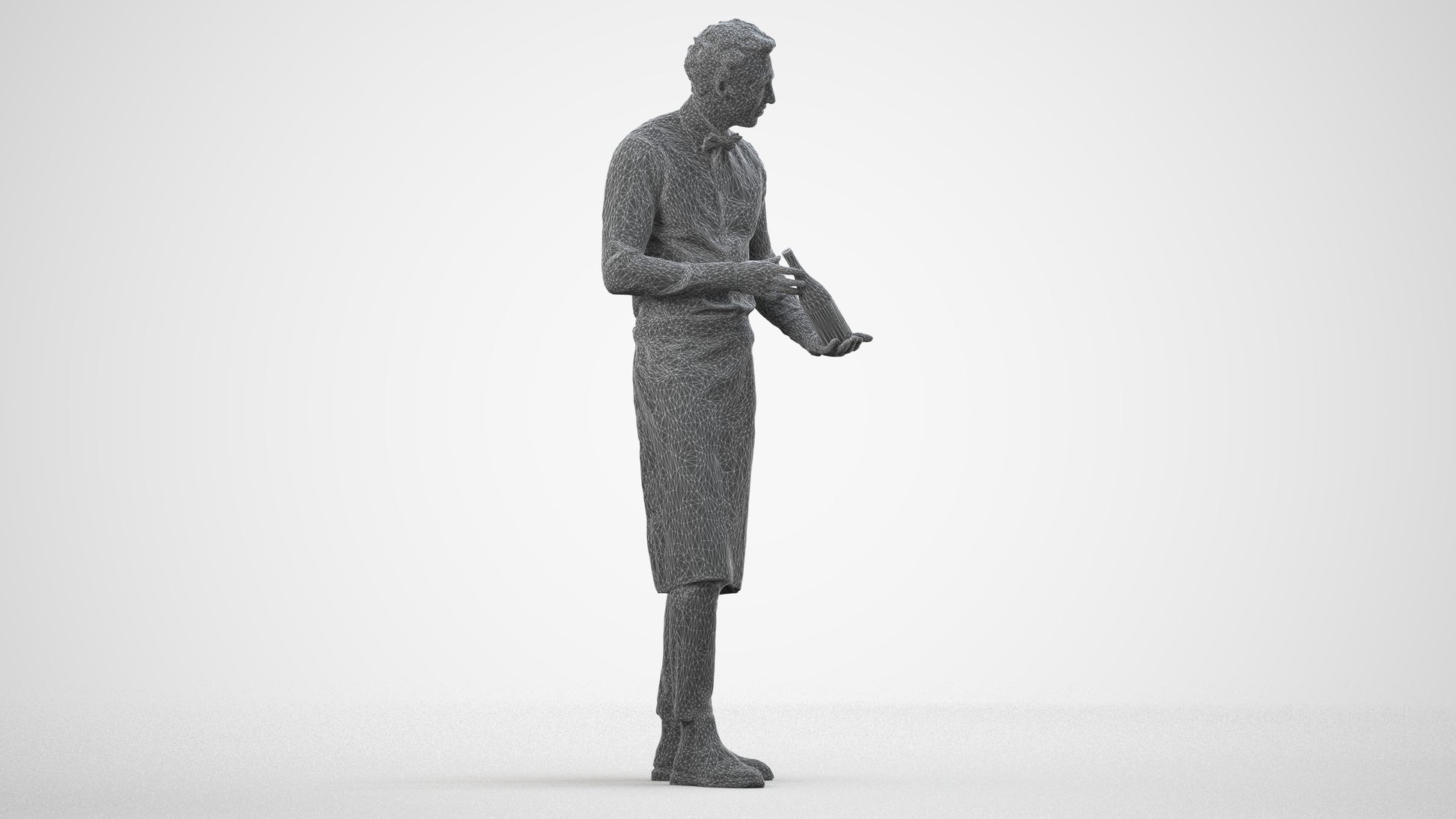 3D scanned man hospitality, photorealistic archviz people for Enscape and SketchUp, wireframe side view