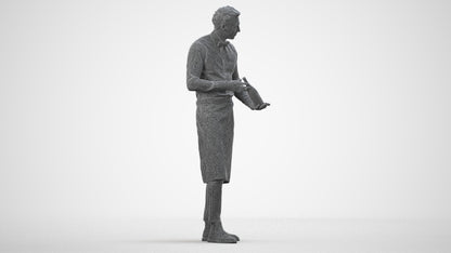 3D scanned man hospitality, photorealistic archviz people for Enscape and SketchUp, wireframe side view
