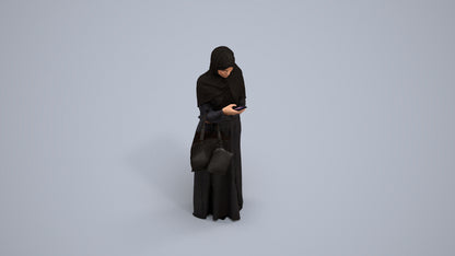 3D human model woman standing, photogrammetry scanned person for archviz, back view render