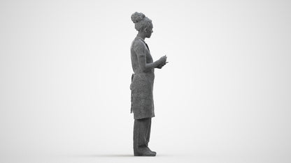 3D scanned woman hospitality, photorealistic archviz people for Enscape and SketchUp, wireframe side view