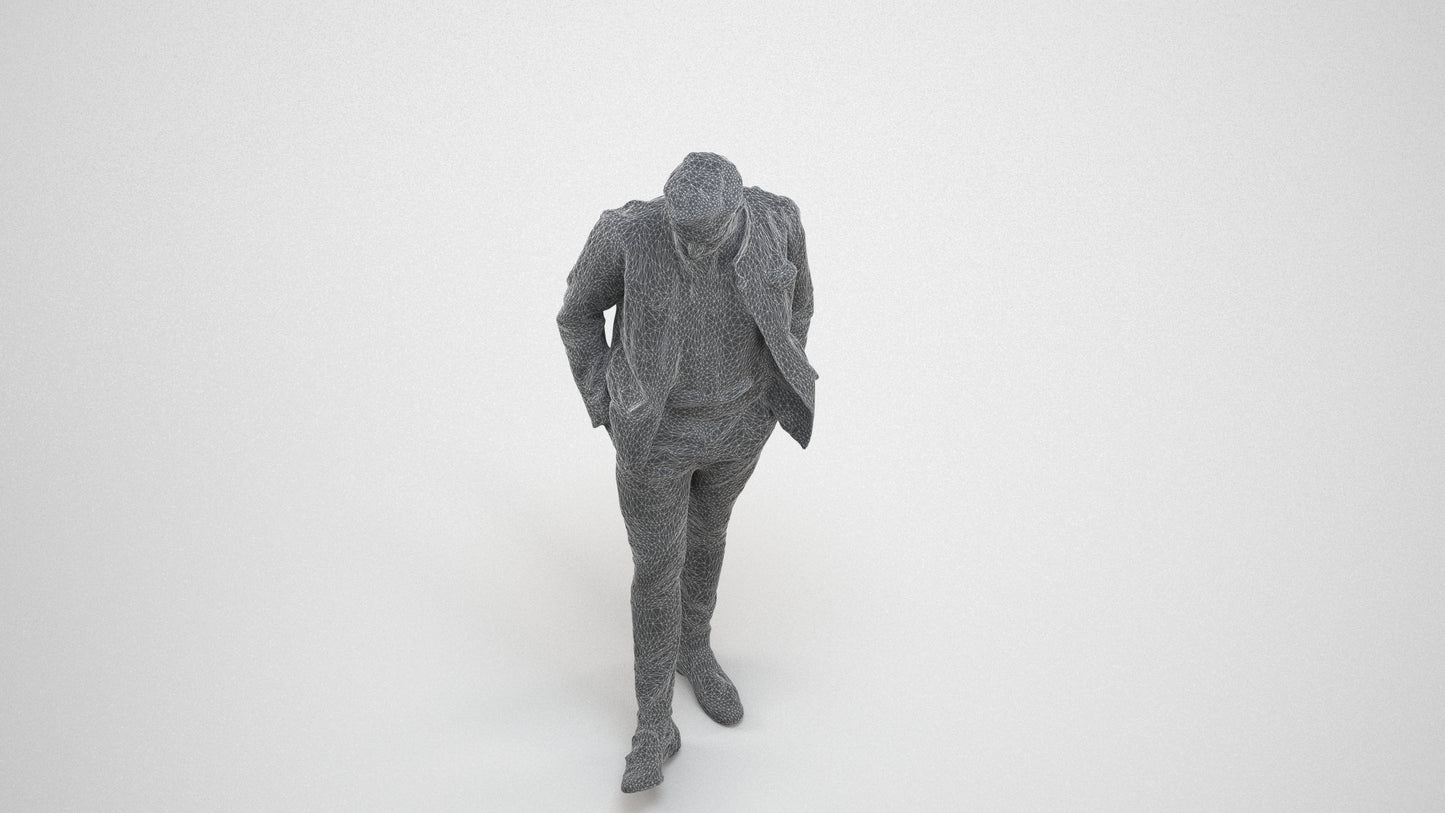 3D people model man casual standing, scanned human for 3ds Max rendering, wireframe three-quarter view