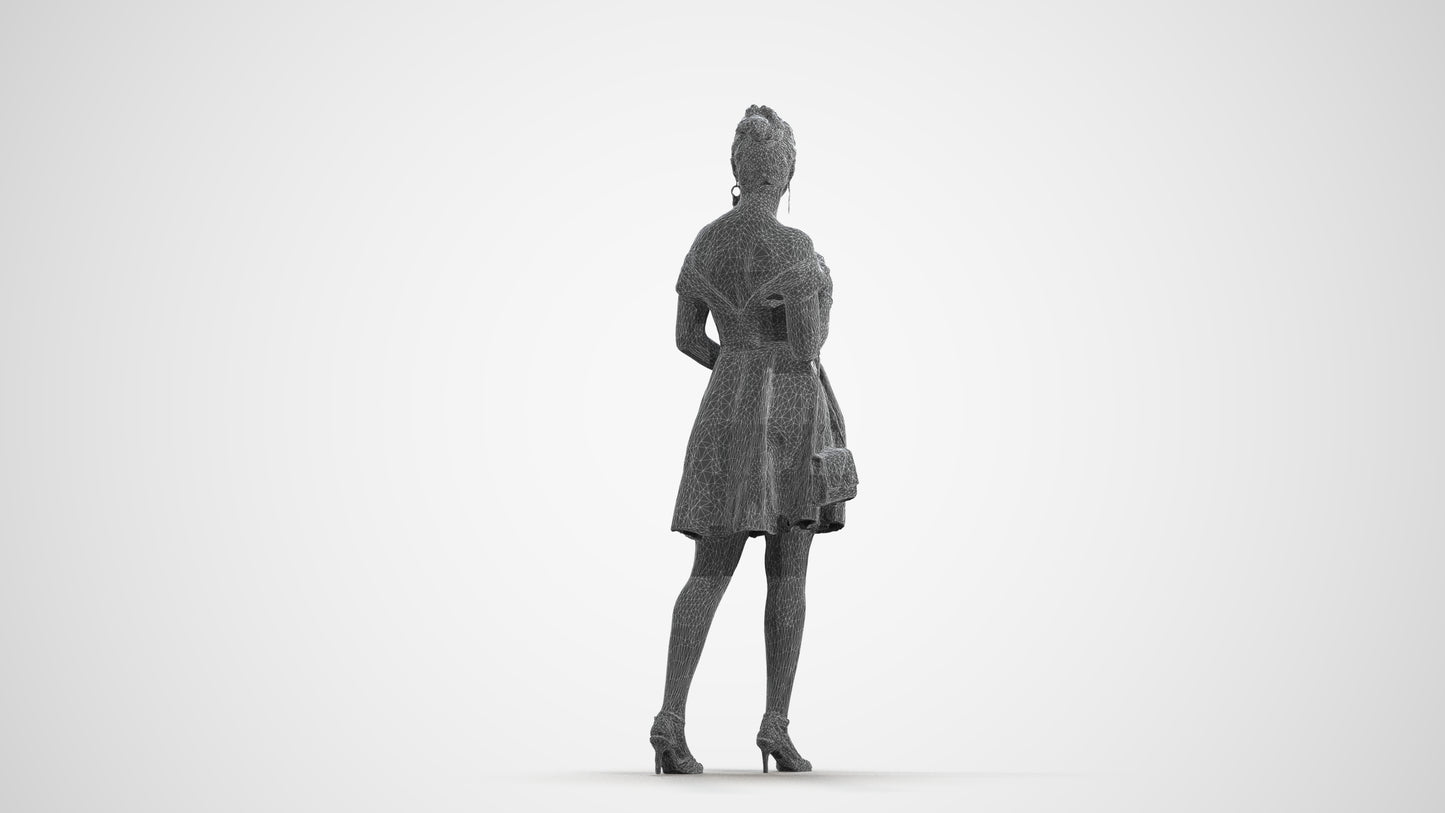 3D scanned woman formalaffairs formal, photorealistic archviz people for Enscape and SketchUp, wireframe front view