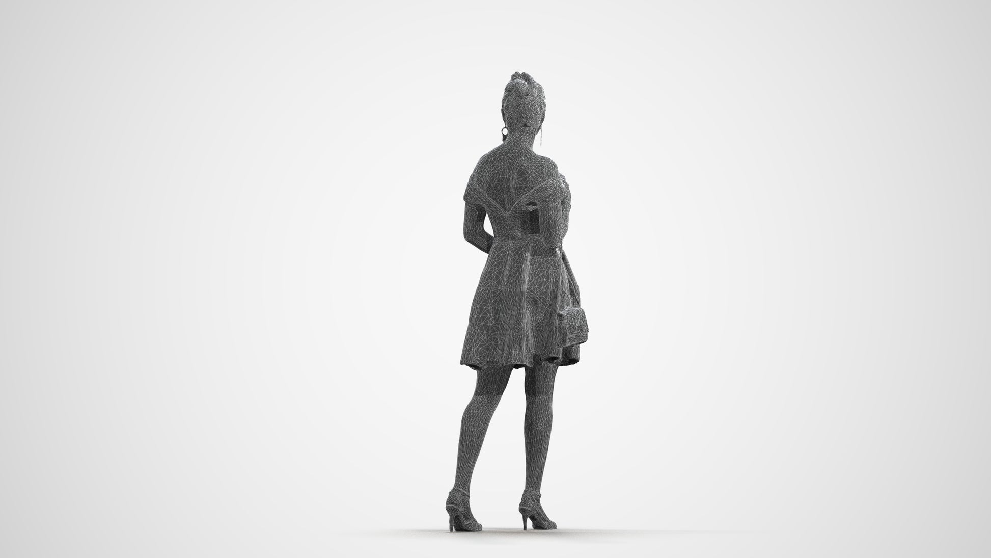3D scanned woman formalaffairs formal, photorealistic archviz people for Enscape and SketchUp, wireframe front view