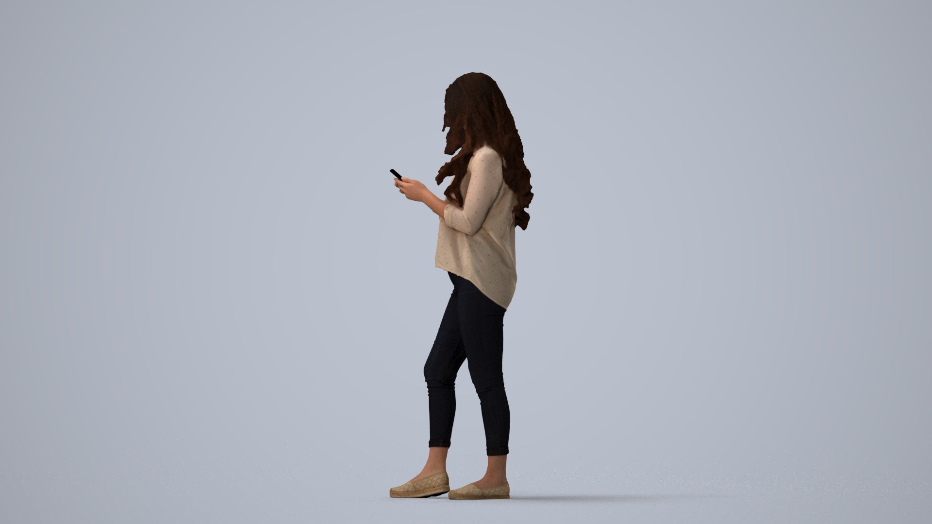 3D scanned woman walking, photorealistic archviz people for Enscape and SketchUp, three-quarter view render