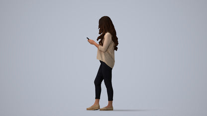 3D scanned woman walking, photorealistic archviz people for Enscape and SketchUp, three-quarter view render