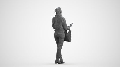 realistic 3D people woman casual standing, render-ready for V-Ray and Corona, FBX OBJ, wireframe front view
