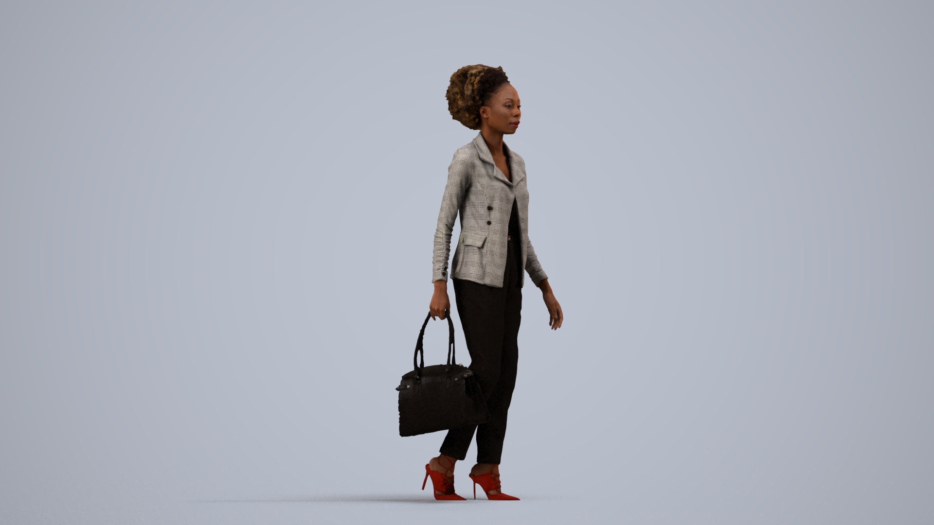 realistic 3D woman business walking, scanned archviz people for Blender and 3ds Max, side view render