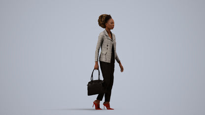 realistic 3D woman business walking, scanned archviz people for Blender and 3ds Max, side view render