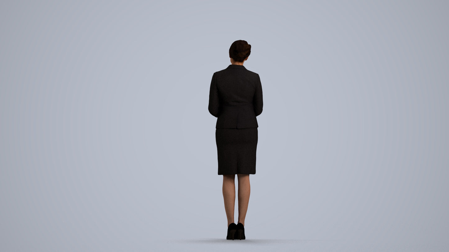 3D scanned woman standing, photorealistic archviz people for Enscape and SketchUp, front view render