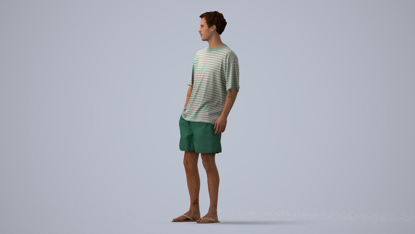 3D scanned man standing casual, photorealistic archviz people for Enscape and SketchUp, three-quarter view render