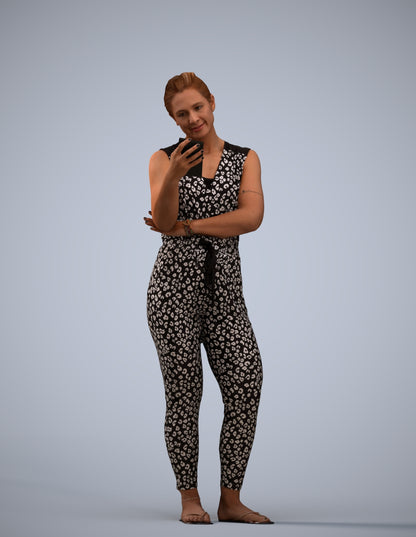 3D human model woman casual standing, photogrammetry scanned person for archviz