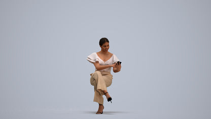 3D scanned woman sitting business, photorealistic archviz people for Enscape and SketchUp, standing pose render