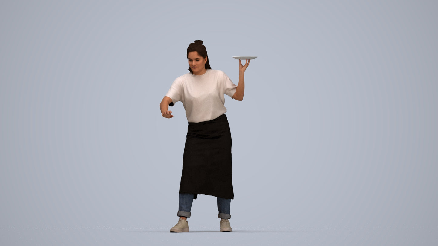 3D people model woman hospitality, scanned human for 3ds Max rendering, top-down view render