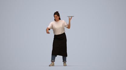 3D people model woman hospitality, scanned human for 3ds Max rendering, top-down view render