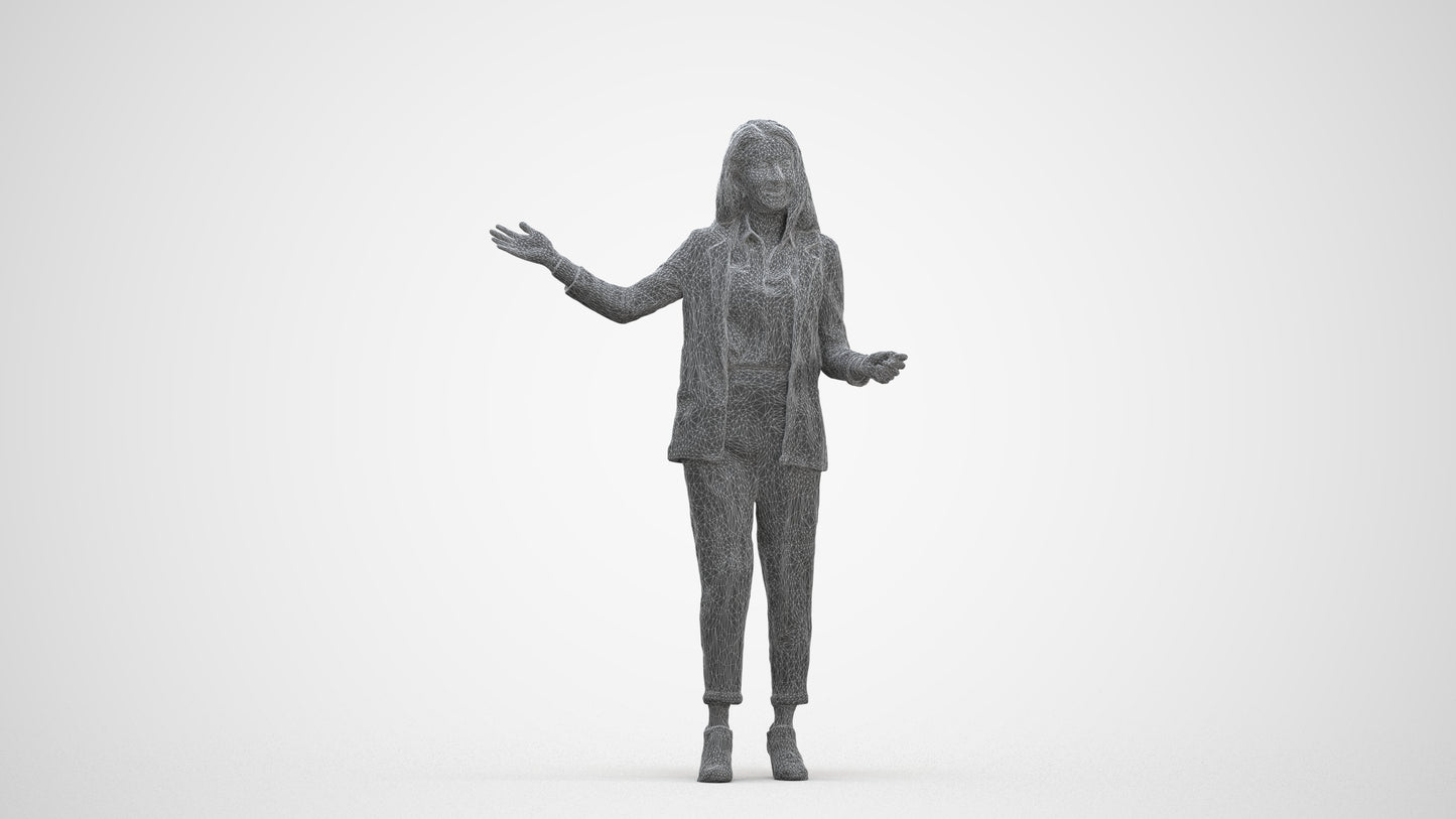 realistic 3D woman business, scanned archviz people for Blender and 3ds Max, three-quarter front view render