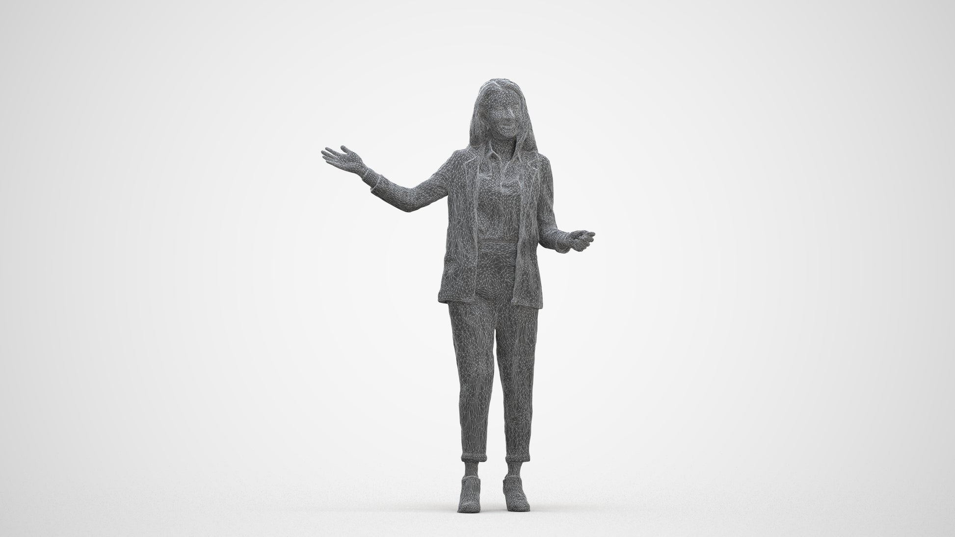 realistic 3D woman business, scanned archviz people for Blender and 3ds Max, three-quarter front view render