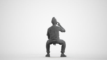 3D people model man casual sitting, scanned human for 3ds Max rendering, wireframe front view