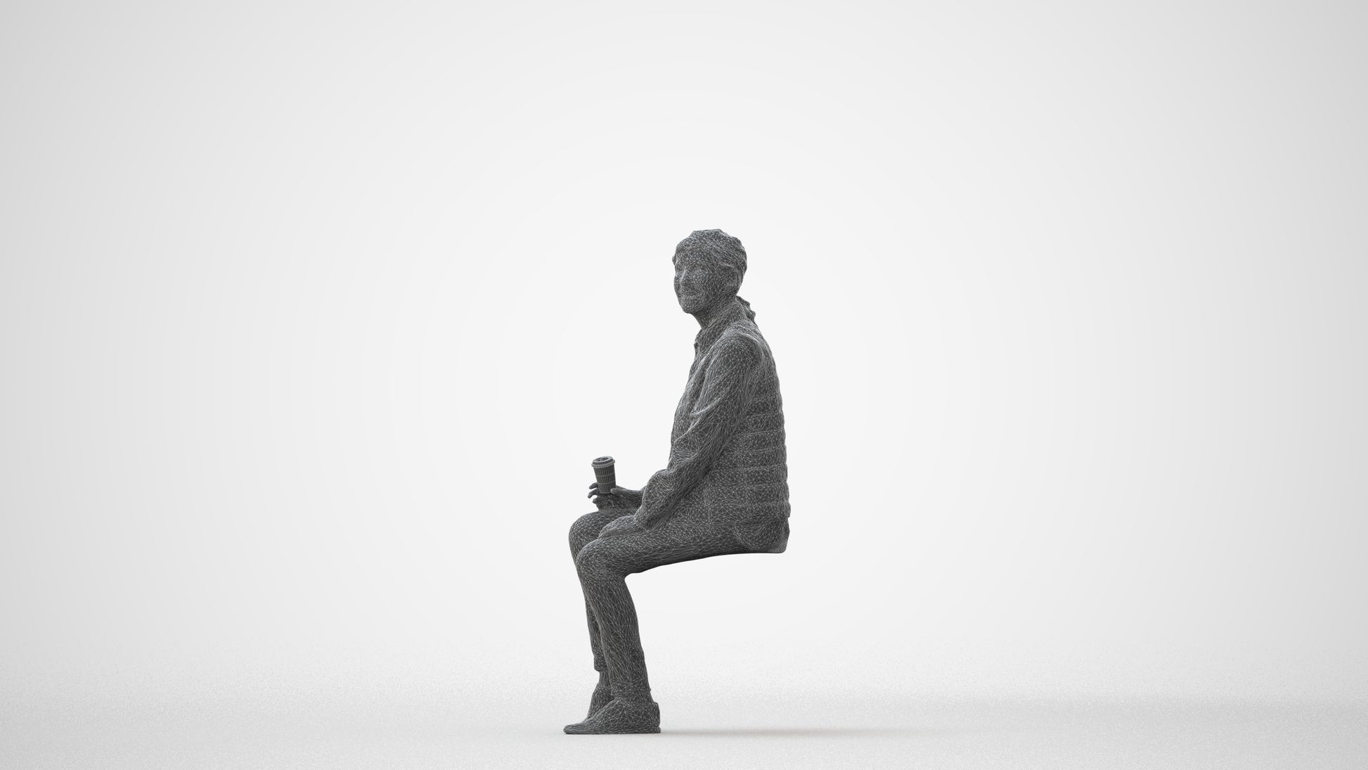 3D scanned senior woman sitting casual, photorealistic archviz people for Enscape and SketchUp, square thumbnail