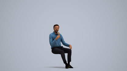 3D human model man business sitting, photogrammetry scanned person for archviz, standing pose render