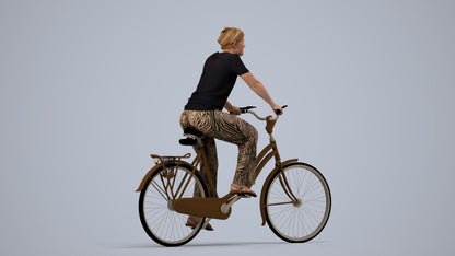 scanned 3D woman casual cycling, photogrammetry people for Enscape and V-Ray, side view render