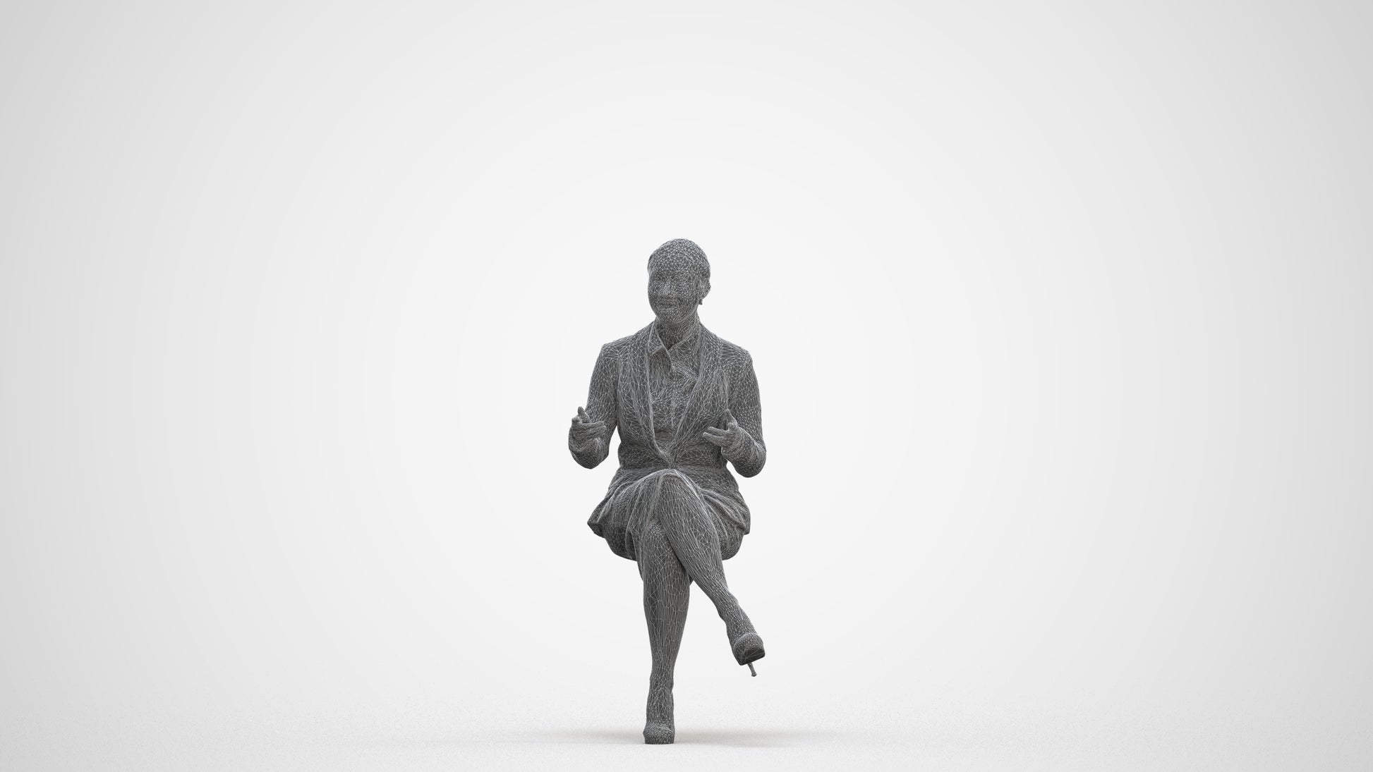 realistic 3D woman business sitting, scanned archviz people for Blender and 3ds Max, three-quarter front view render