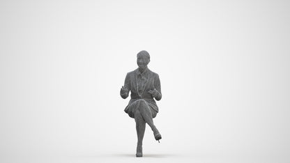 realistic 3D woman business sitting, scanned archviz people for Blender and 3ds Max, three-quarter front view render