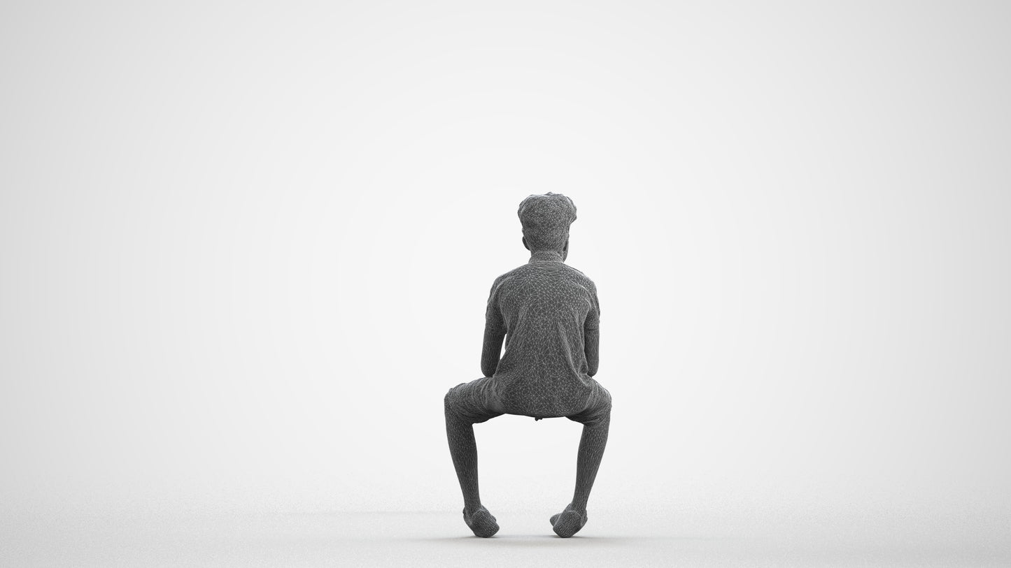 3D scanned boy kids casual, photorealistic archviz people for Enscape and SketchUp, wireframe front view