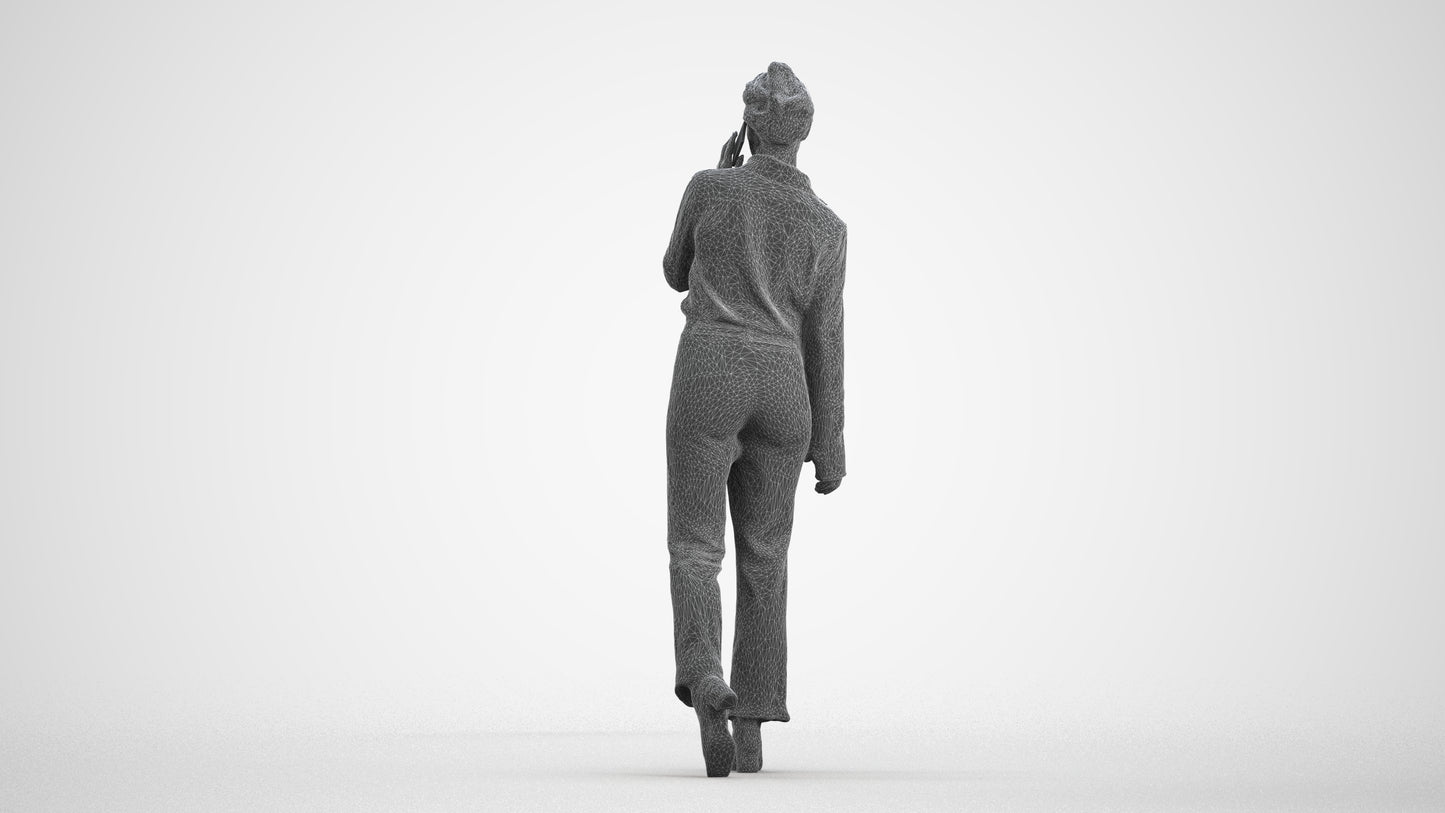 scanned 3D woman business walking, photogrammetry people for Enscape and V-Ray, wireframe front view