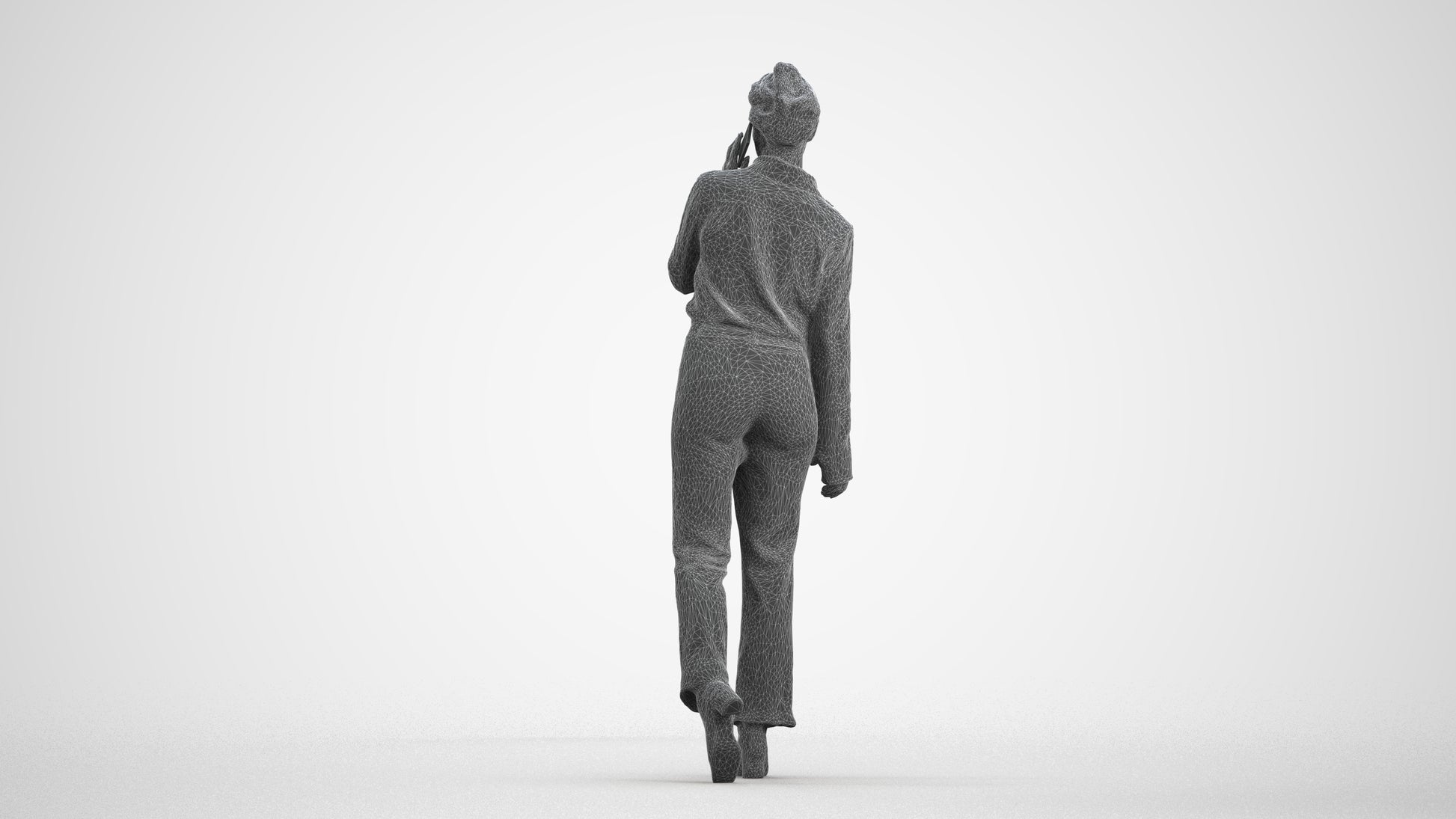 scanned 3D woman business walking, photogrammetry people for Enscape and V-Ray, wireframe front view