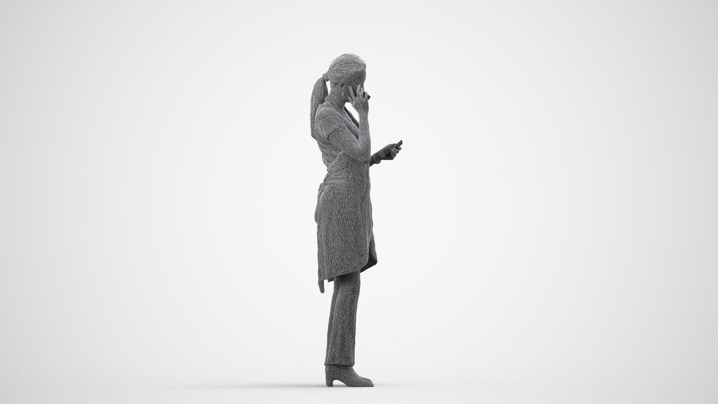 realistic 3D woman hospitality, scanned archviz people for Blender and 3ds Max, wireframe side view