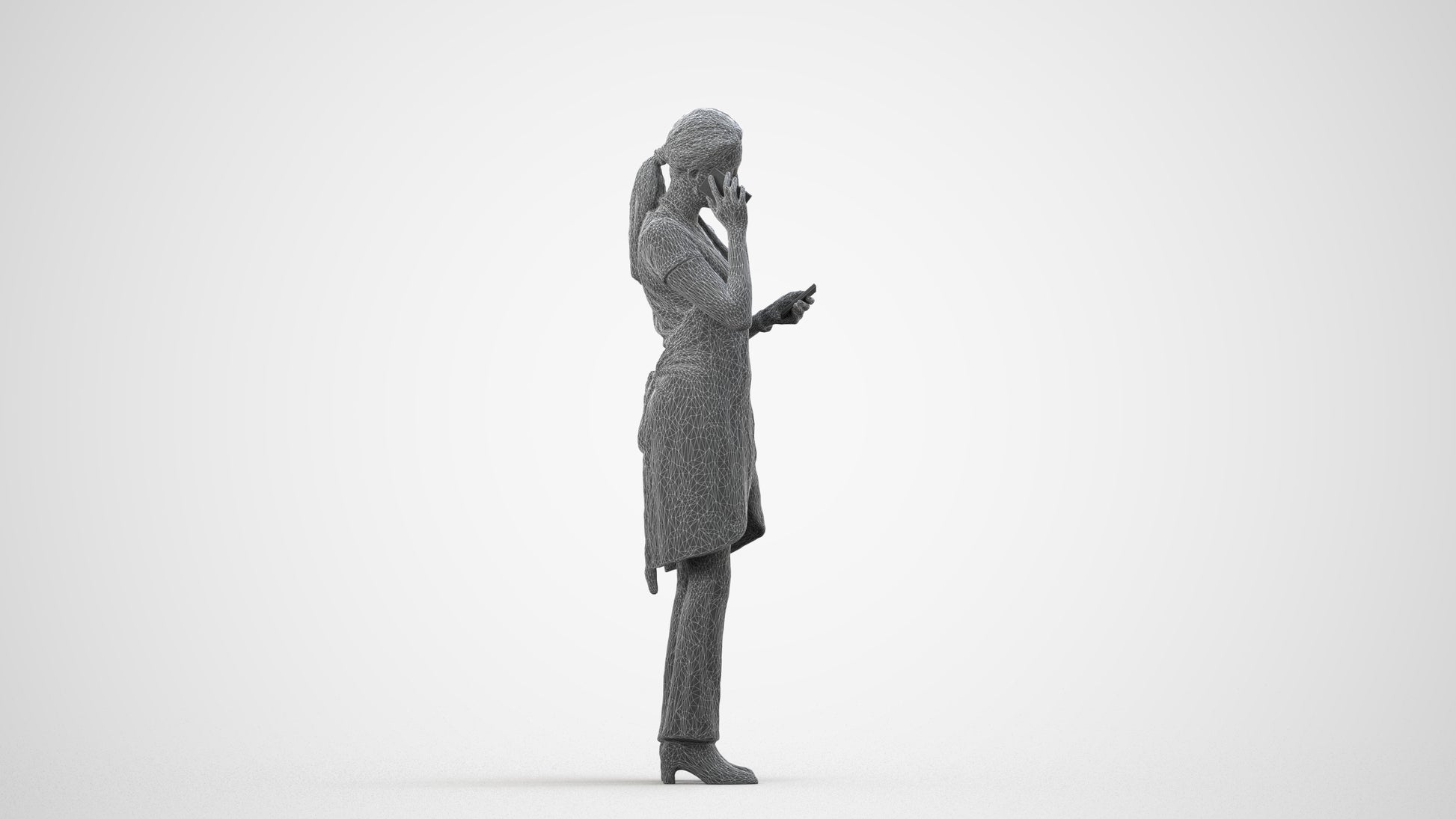 realistic 3D woman hospitality, scanned archviz people for Blender and 3ds Max, wireframe side view