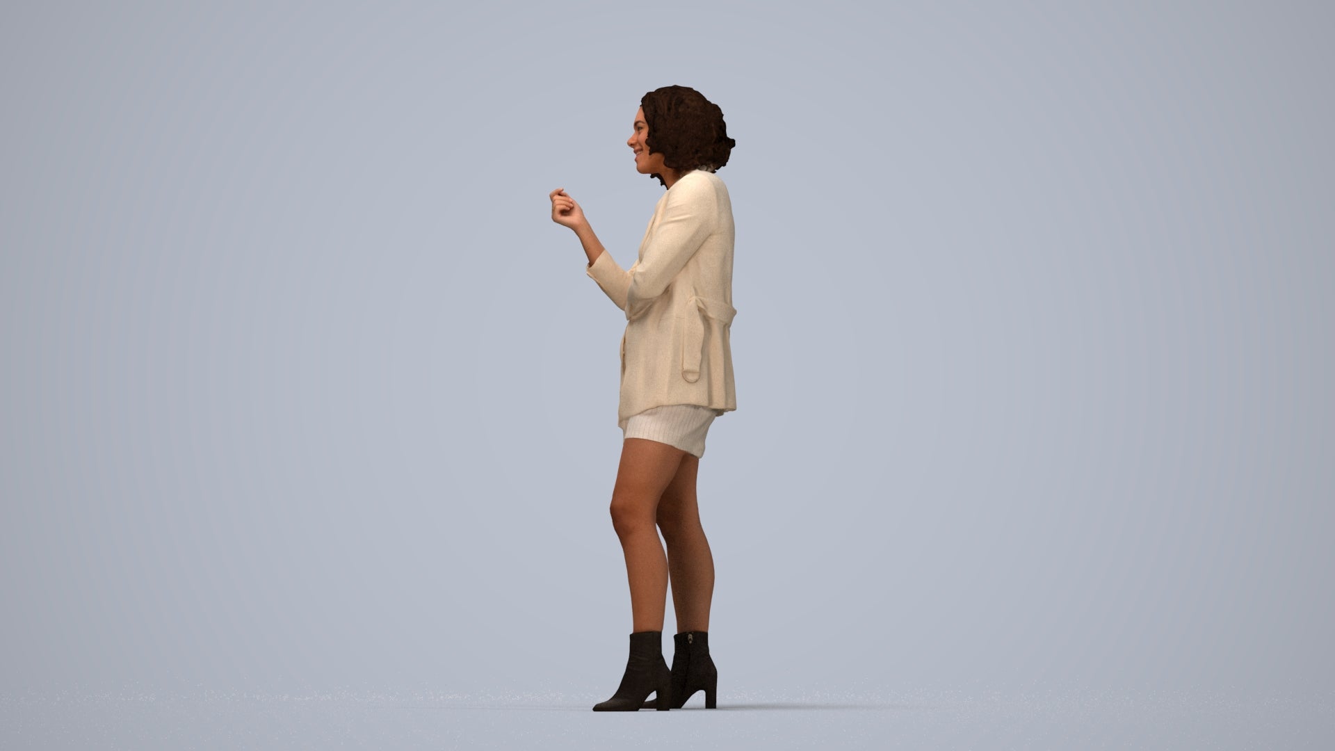 scanned 3D woman business standing, photogrammetry people for Enscape and V-Ray, top-down view render