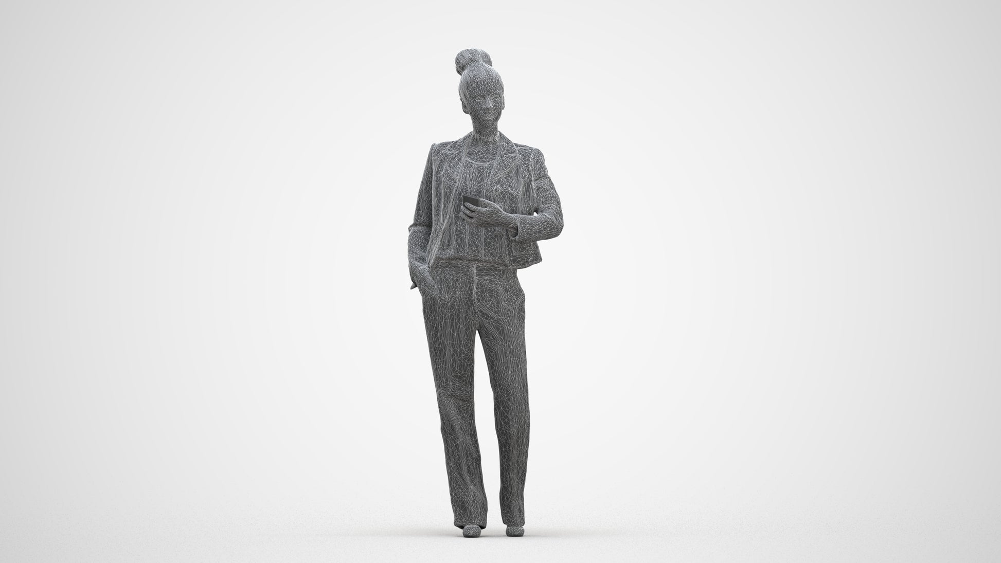 scanned 3D woman business standing, photogrammetry people for Enscape and V-Ray, three-quarter front view render