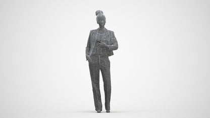 scanned 3D woman business standing, photogrammetry people for Enscape and V-Ray, three-quarter front view render
