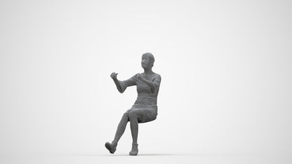 3D people model senior woman business sitting, scanned human for 3ds Max rendering, wireframe back view
