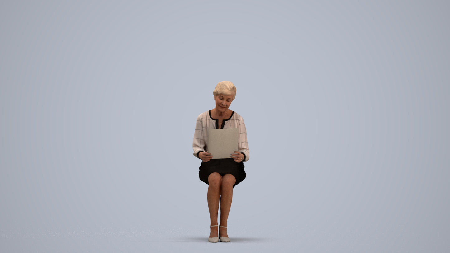 3D people model senior woman business sitting, scanned human for 3ds Max rendering, standing pose render