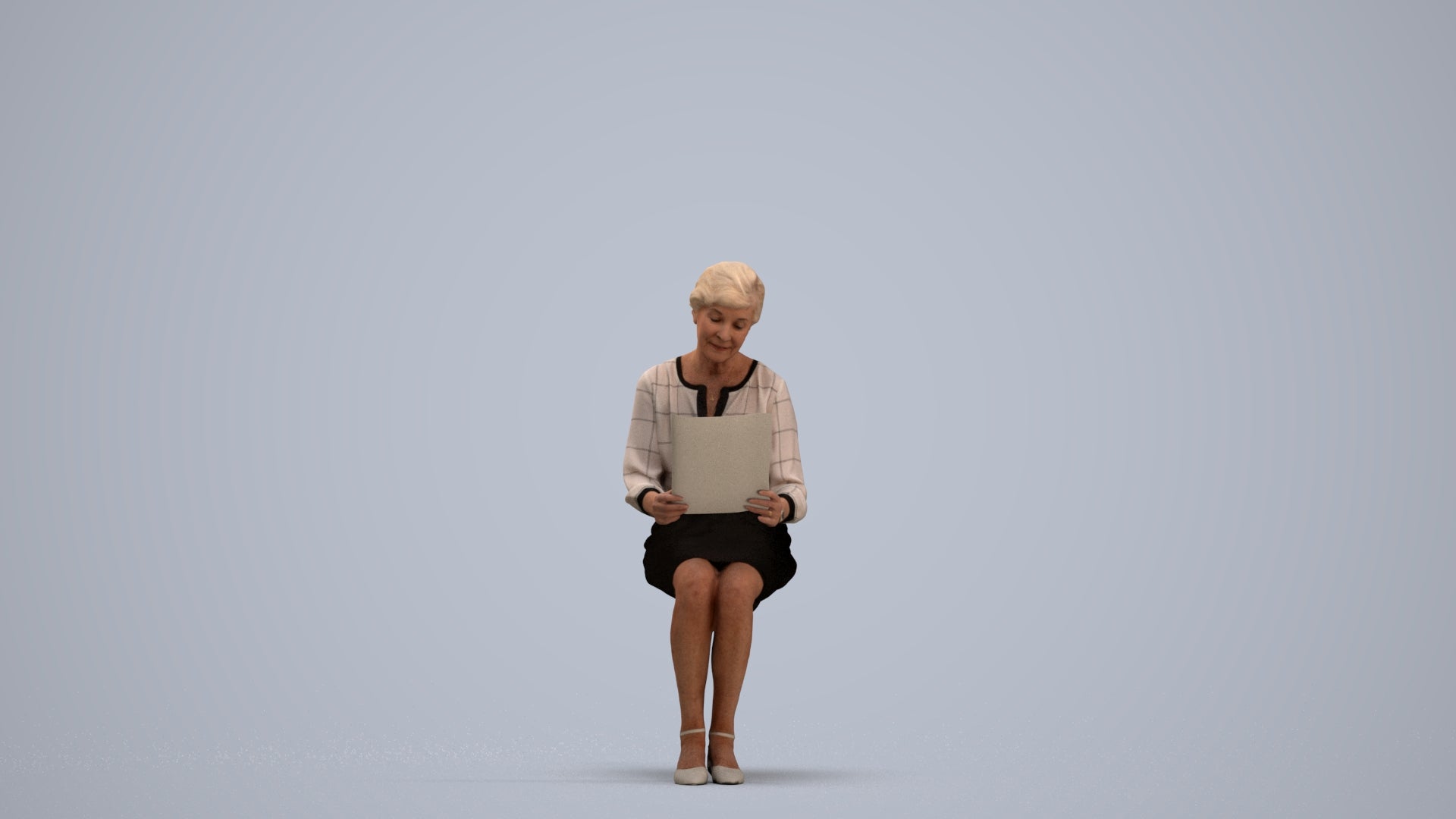 3D people model senior woman business sitting, scanned human for 3ds Max rendering, standing pose render