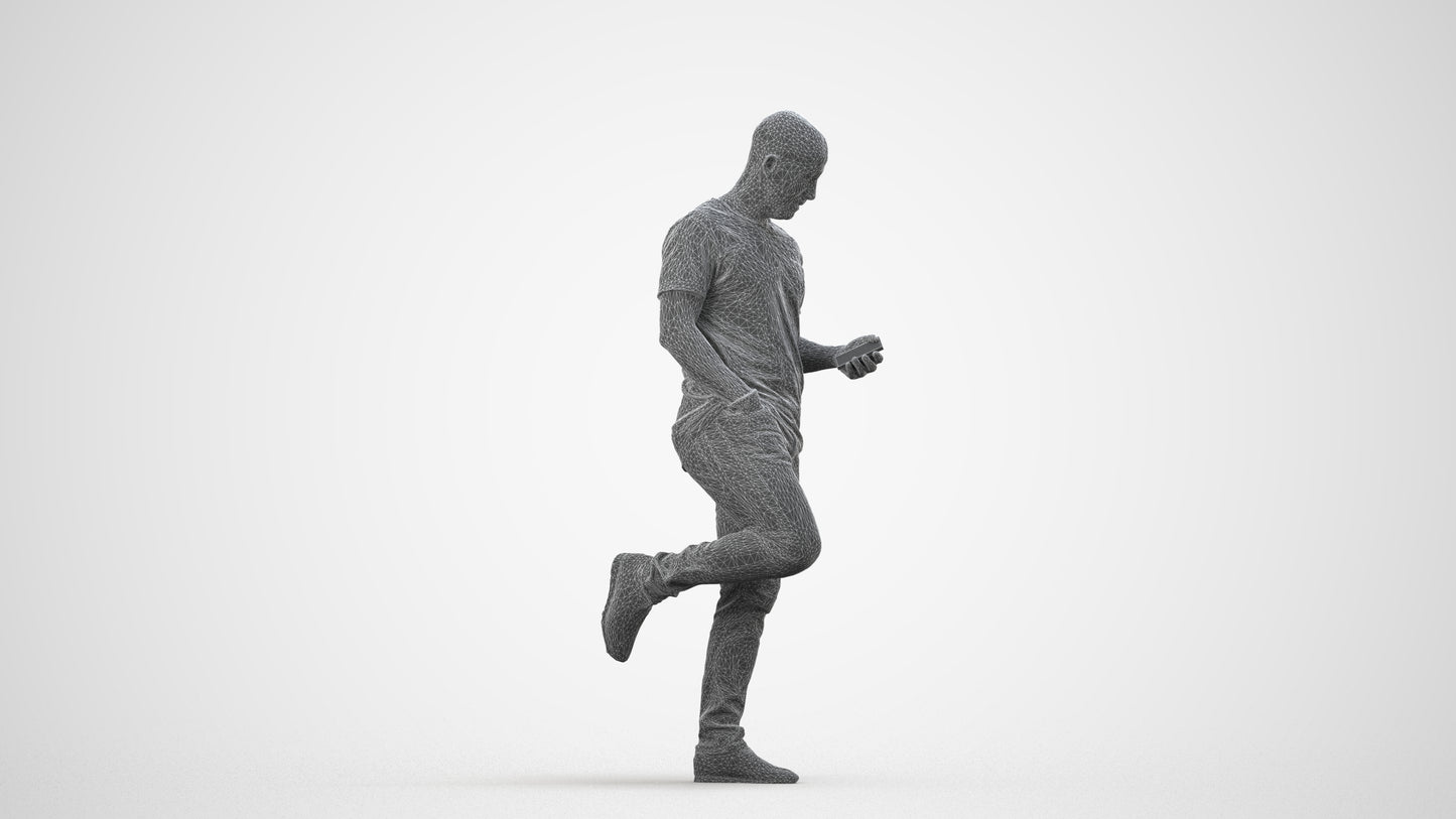 realistic 3D people man casual standing, render-ready for V-Ray and Corona, FBX OBJ, wireframe side view