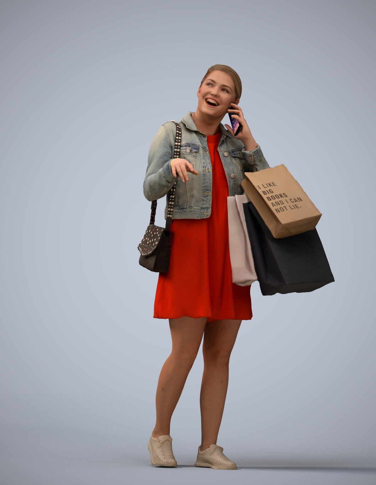 scanned 3D woman casual shopping, photogrammetry people for Enscape and V-Ray