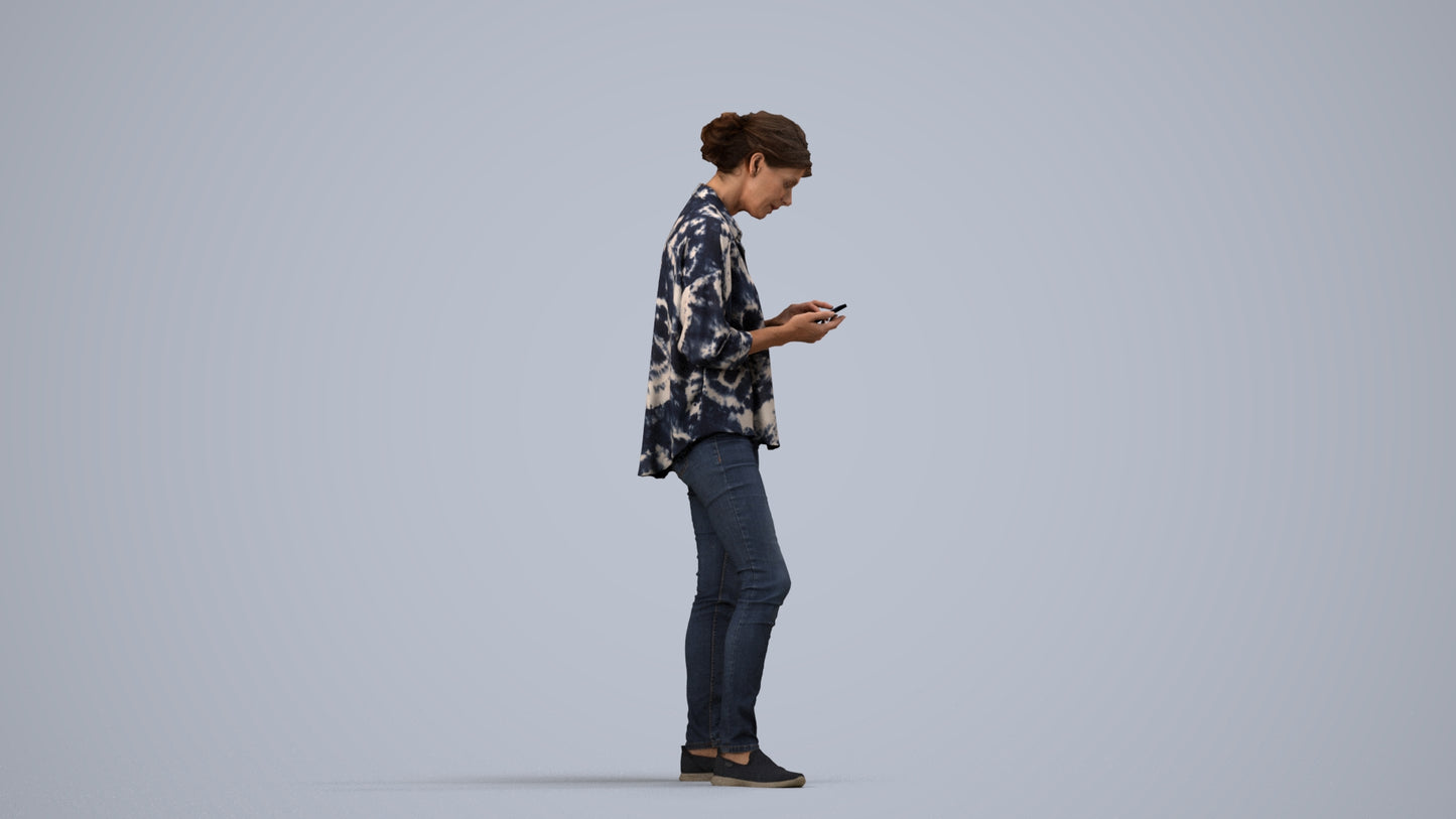 realistic 3D people woman casual standing, render-ready for V-Ray and Corona, FBX OBJ, side view render