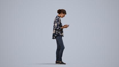 realistic 3D people woman casual standing, render-ready for V-Ray and Corona, FBX OBJ, side view render