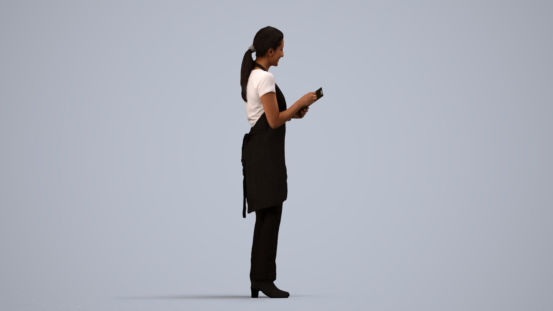realistic 3D woman hospitality, scanned archviz people for Blender and 3ds Max, side view render
